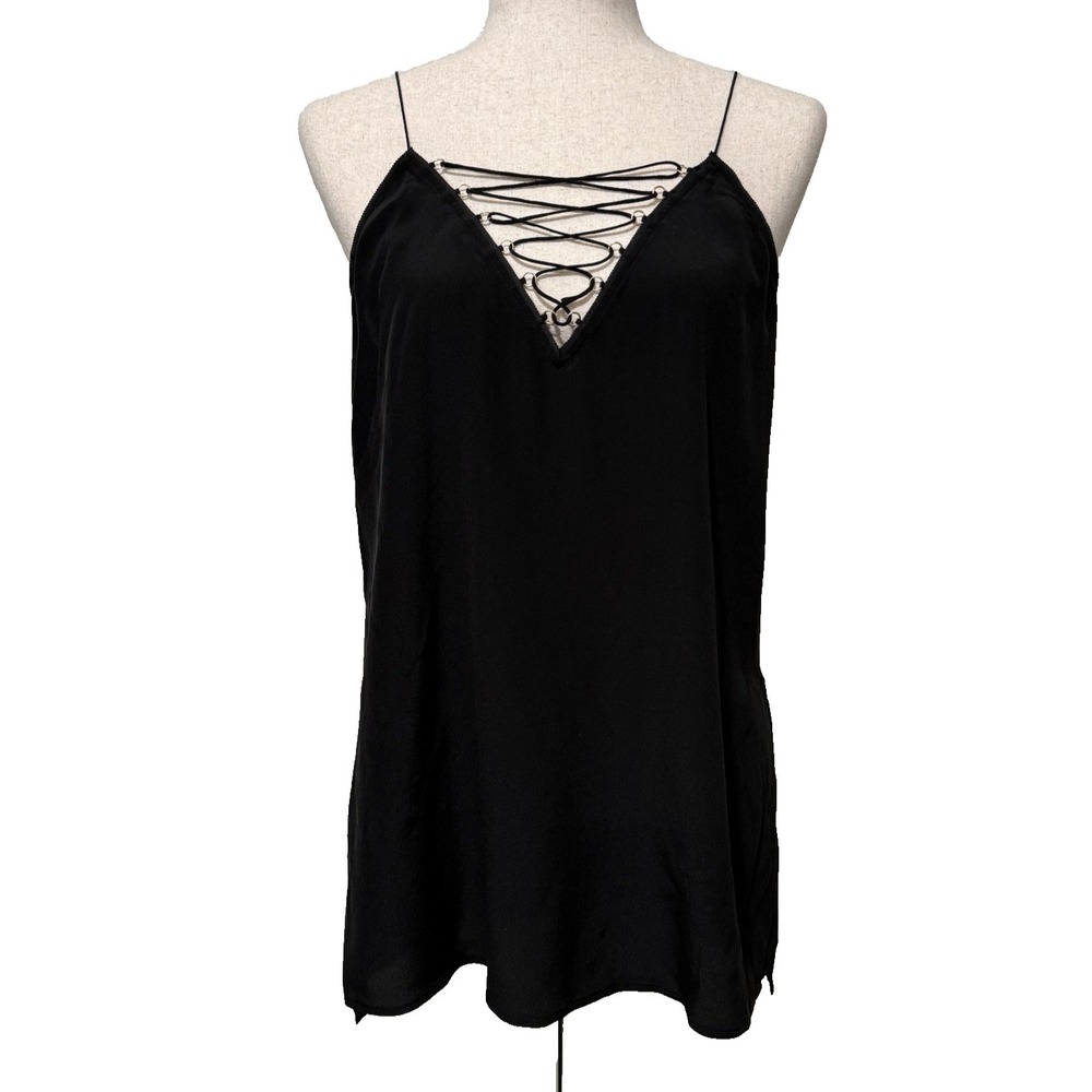 Express Silk Camisole Tank Top Womens Medium Black Hi Lo Hem Dark Grunge Fairy